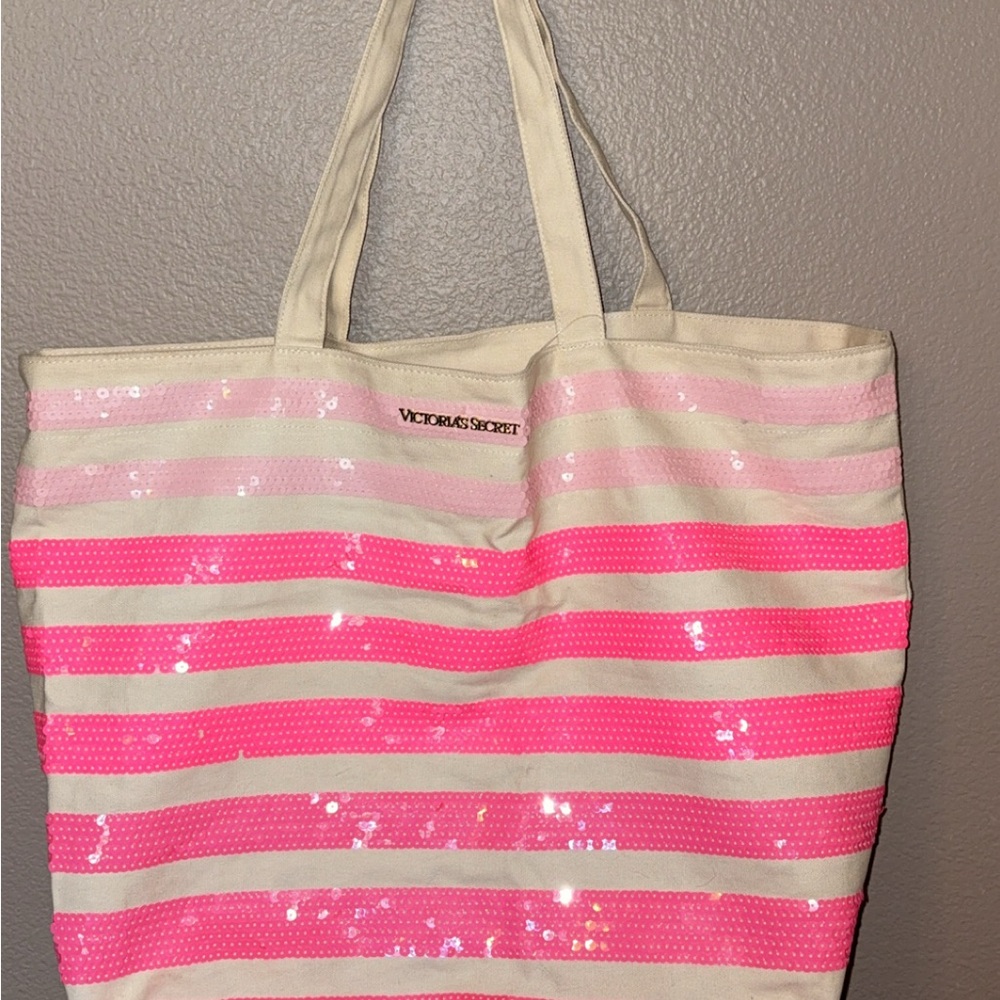 Victoria's Secret Sequin Pink and Cream Tote